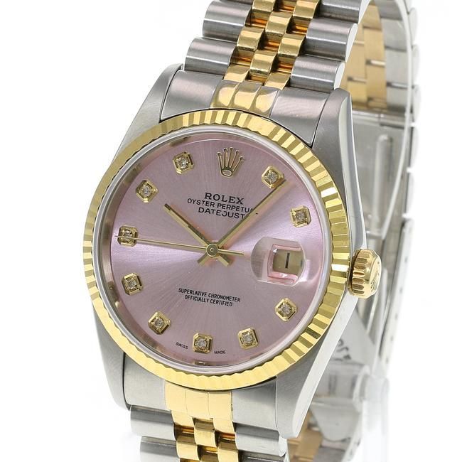 Pink Datejust 16233 Two-tone 36mm Ice Diamond Dial Watch
