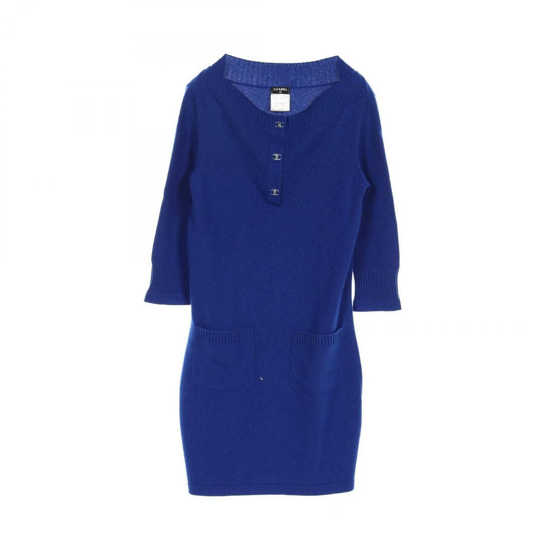 Chanel Coco Mark Button Dress P 44445k 04654 Cashmere Blue 38