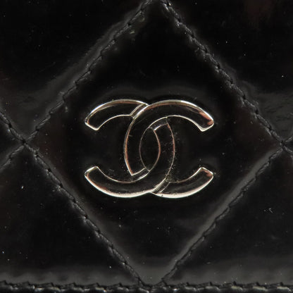 Chanel Black Lacquered Leather Woc Wallet On Chain Silver Cross Shoulder Back Bag Enamel