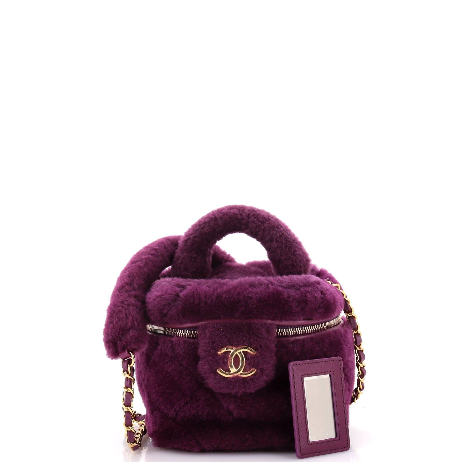 Chanel Coconing Top Handle Vanity Case With Chain Quilted Shearling Small