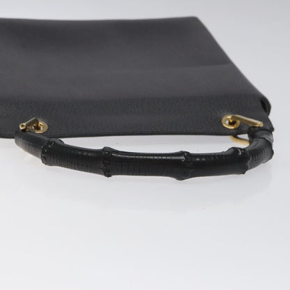 Gucci Bamboo Hand Bag Leather Black Gold 001 3444 1887 Auth