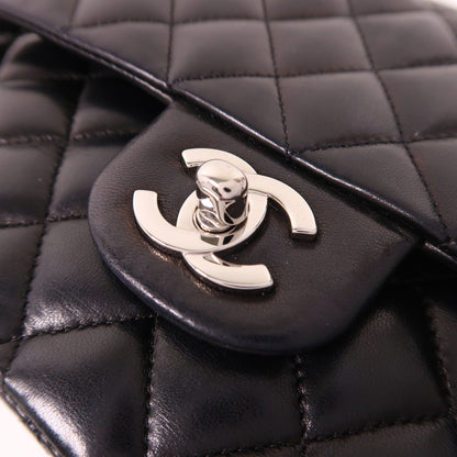 Chanel Black Sheepskin Leather Classic 25 Silver Crosshair Shoulder Bag Lambskin (sheep Leather) A