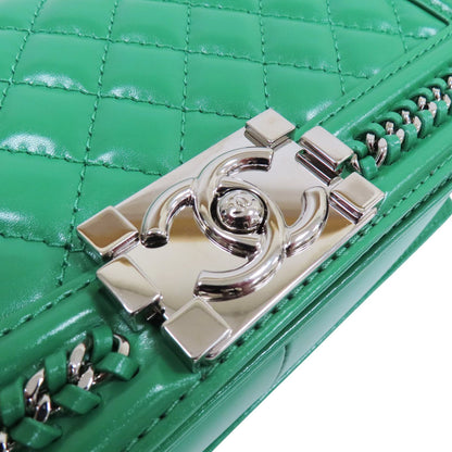 Chanel Matelasse Boy 25 Shoulder Bag Calfskin Green Sliver Tone Metal
