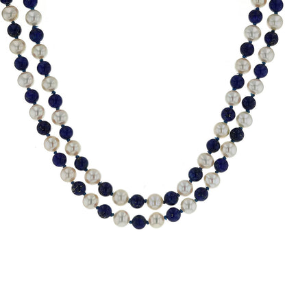 Lapis lazuli, pearls and gold necklace