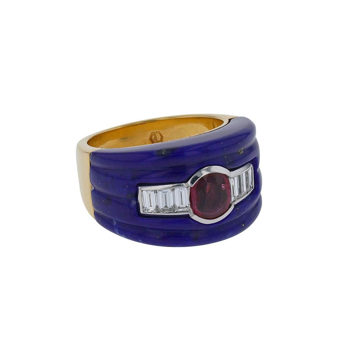 Lapis lazuli, ruby, diamonds and gold ring