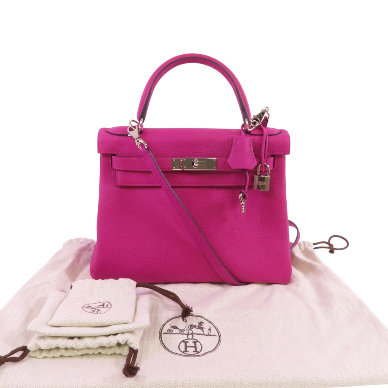 Hermes Leather Kelly 28 Silver Hand-turned Shoulder Back Bag Double Bag 2way Shoulder Bag Rose Purple Purple Togo