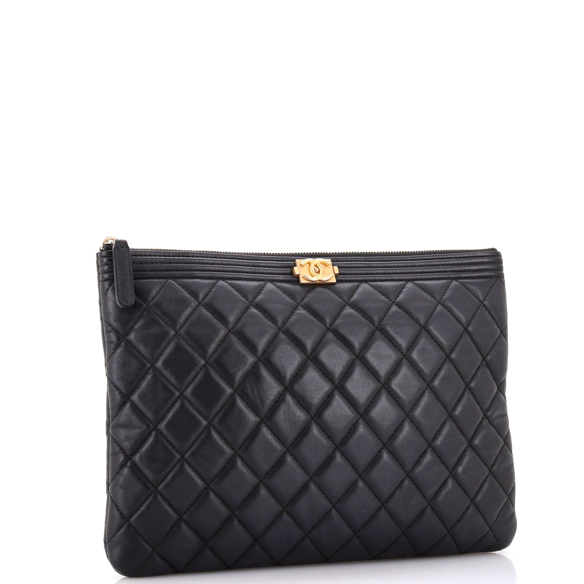 Chanel Boy O Case Clutch Quilted Lambskin Medium