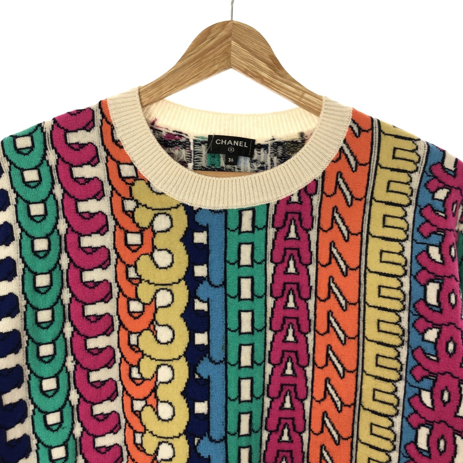 Chanel Multicolor Cashmere Logo Print Sweater Knit 36
