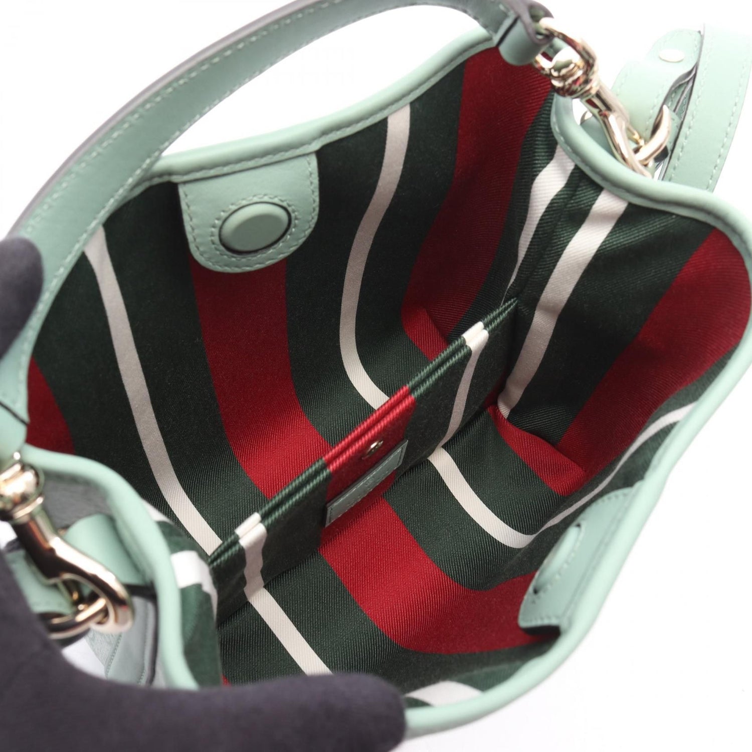Gucci Gg Emblem Small Bucket Bag Green Pvc Coated Canvas 815118 Fad 6l 8458