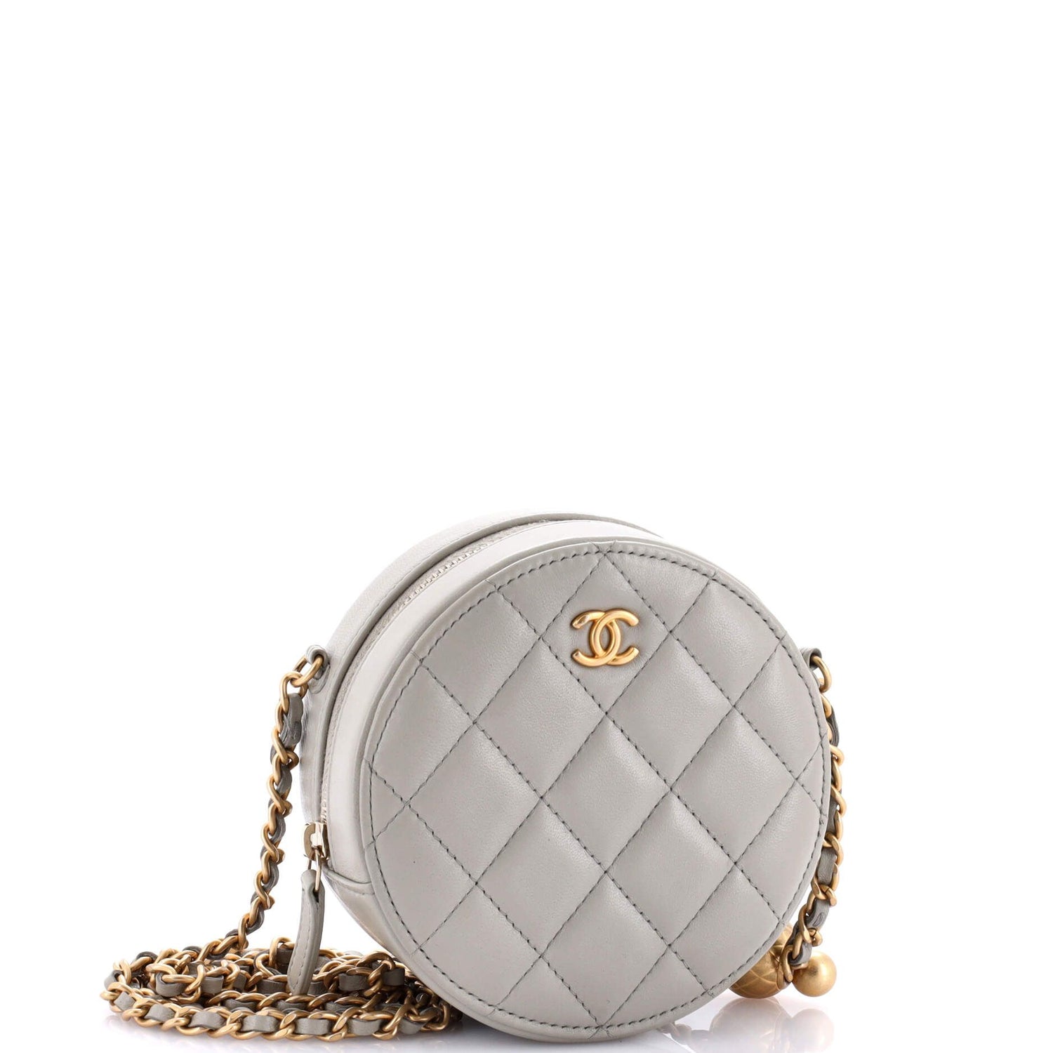 Chanel Pearl Crush Round Clutch With Chain Quilted Lambskin