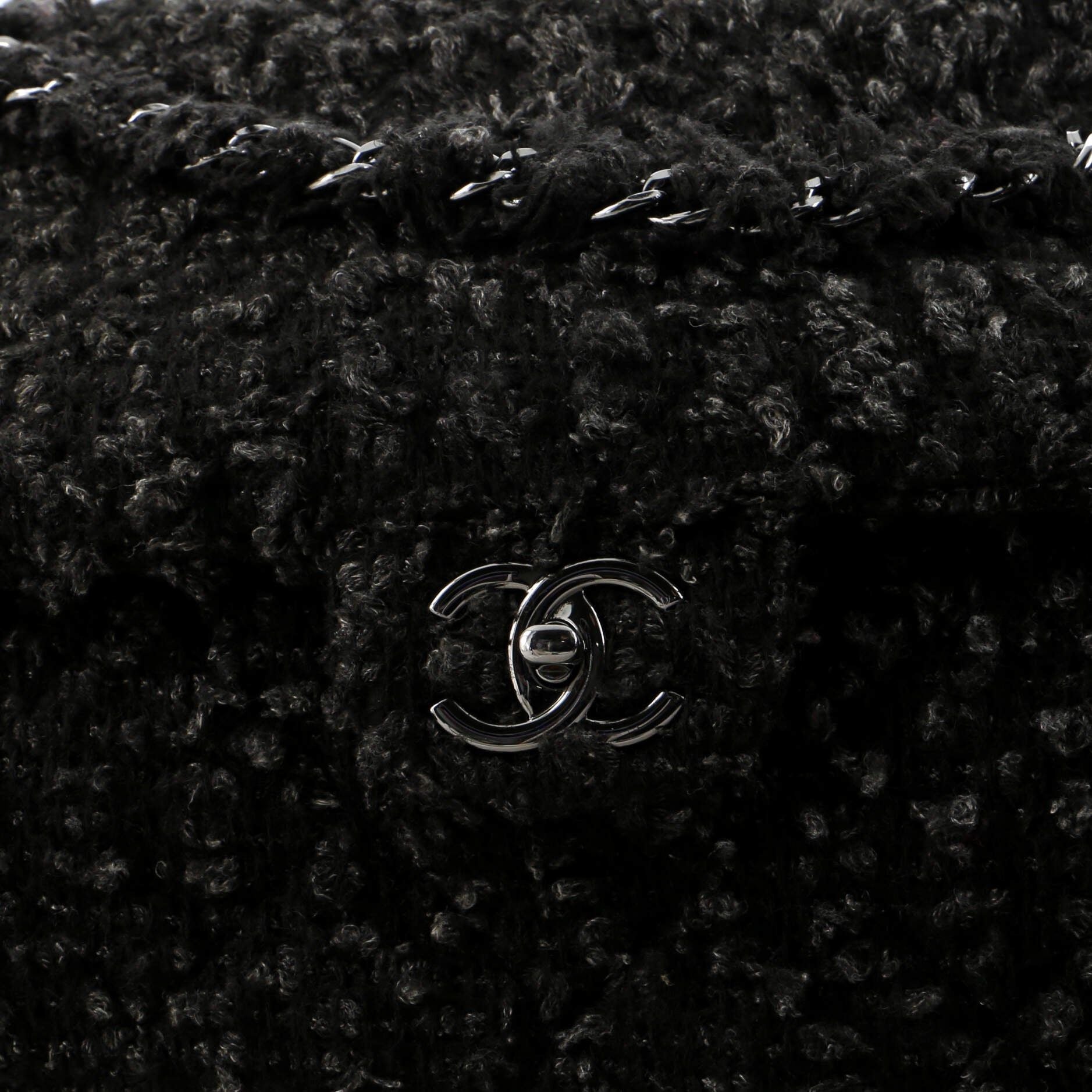 Chanel CC Lock Flap Messenger Bag Tweed Medium