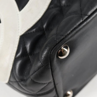 Chanel Cambon Line Matelasse Tote Bag Leather Black Silver Cc Auth