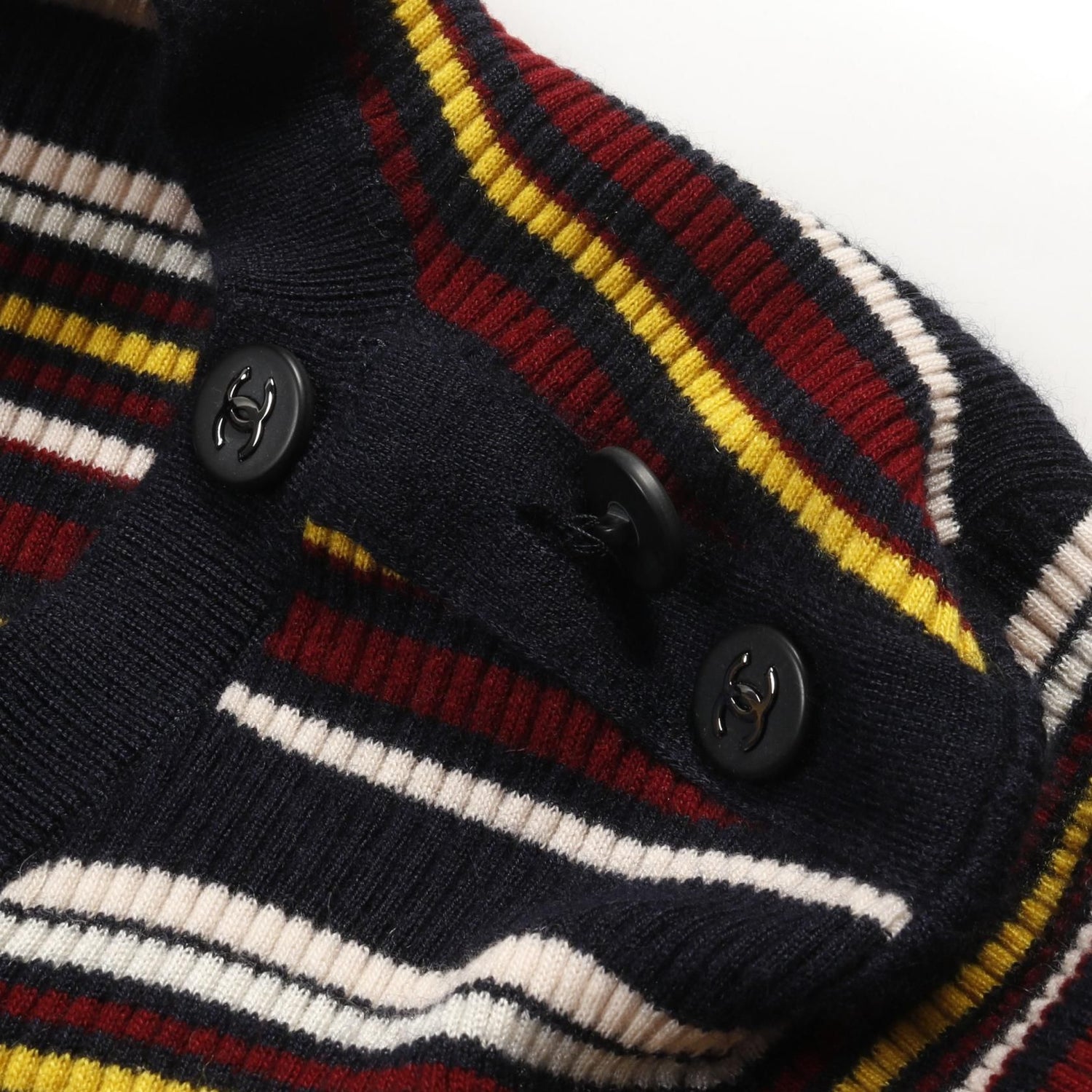 Chanel Navy Multicolor Coco Mark Button Knit Cashmere Silk P 59821k 07816