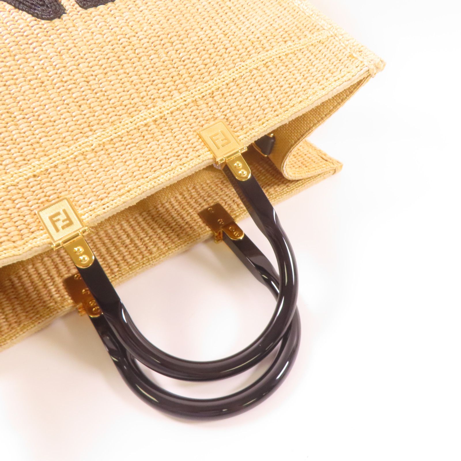 Fendi Woven Straw Sunshine Medium Tote Hand-sewn Shoulder Bag Light Brown 2way Shoulder Bag Beige Other Woven St