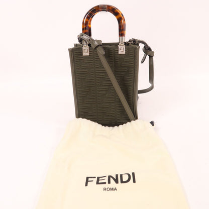 Fendi Needle Woven Fabric Sunshin Silver Handmade Shoulder And Back Bag 2way Shoulder Bag Khaki Green Other Knit 8bs 05