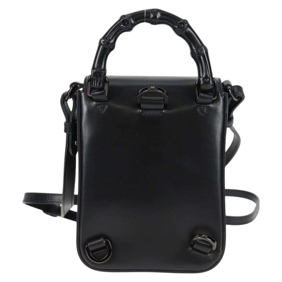 Gucci Calfskin Mini Bamboo Top Handle 3 Way Shoulder Bag Black
