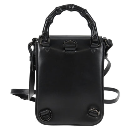 Gucci Calfskin Mini Bamboo Top Handle 3 Way Shoulder Bag Black