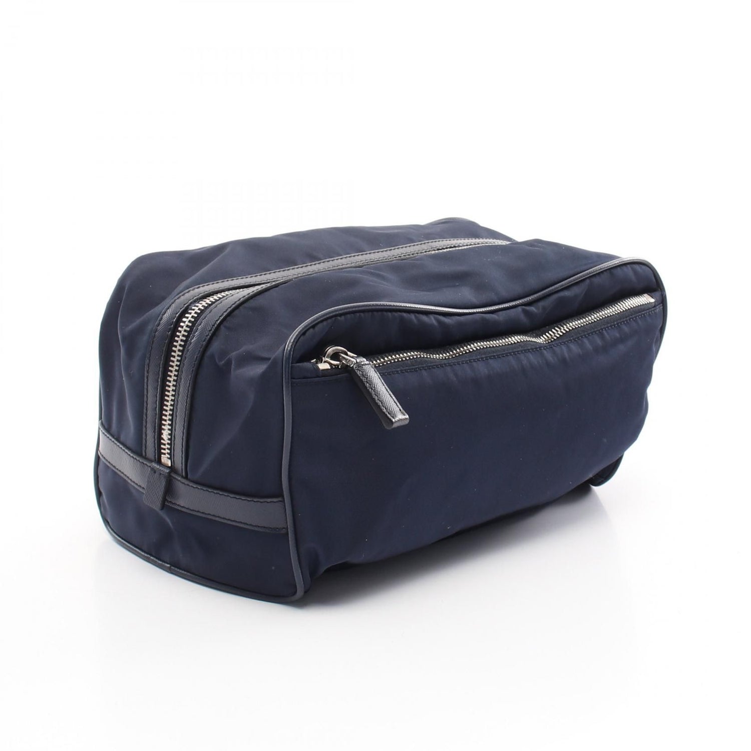 Prada Clutch Nylon Saffiano Leather Navy Beige