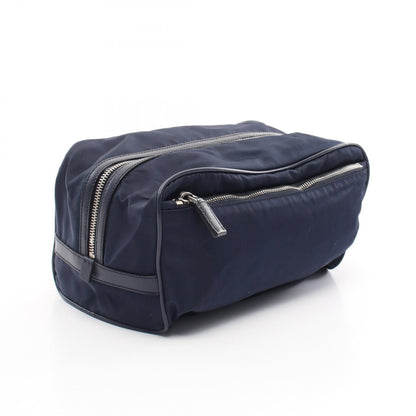 Prada Clutch Nylon Saffiano Leather Navy Beige