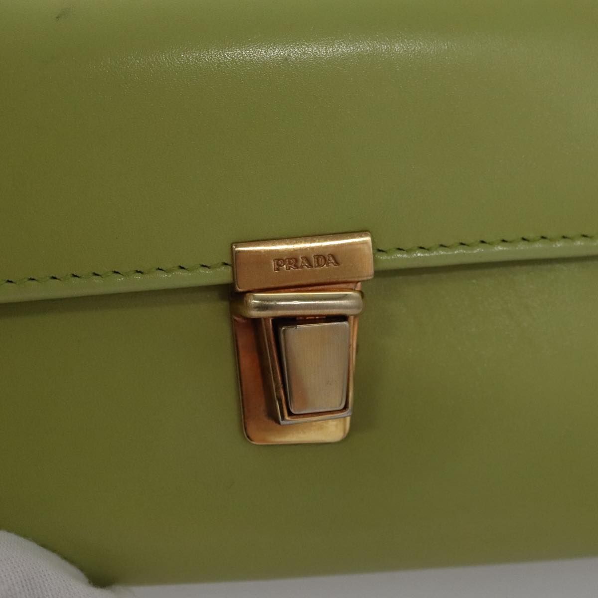 Prada Wallet Leather Green Gold Auth