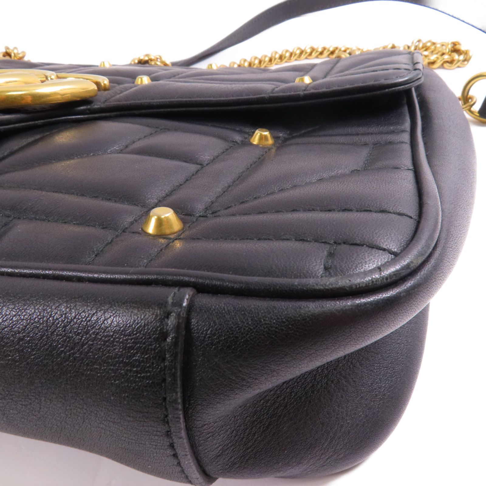 Gucci Cowhide Leather Gg Marmont Gold Cross Shoulder Bag Black Calfskin (cowhide) 443496