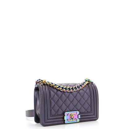 Chanel Boy Flap Bag Quilted Iridescent Goatskin Small
