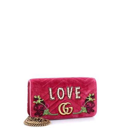 Gucci GG Marmont Chain Flap Bag Embroidered Matelasse Velvet Mini