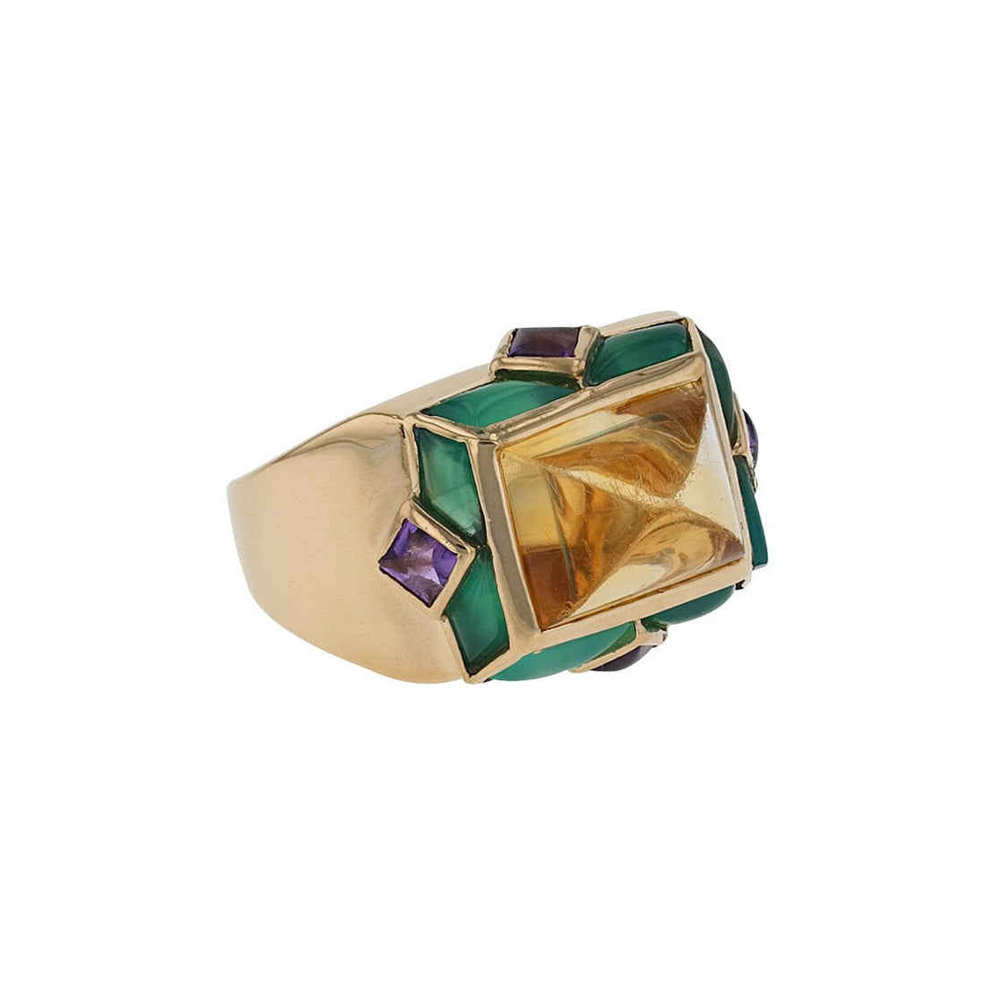 Mauboussin citrine, amethyst, chrysoprase and gold ring