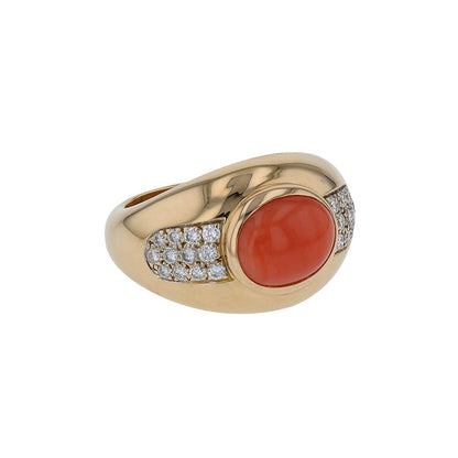 Mauboussin coral, diamonds and gold ring