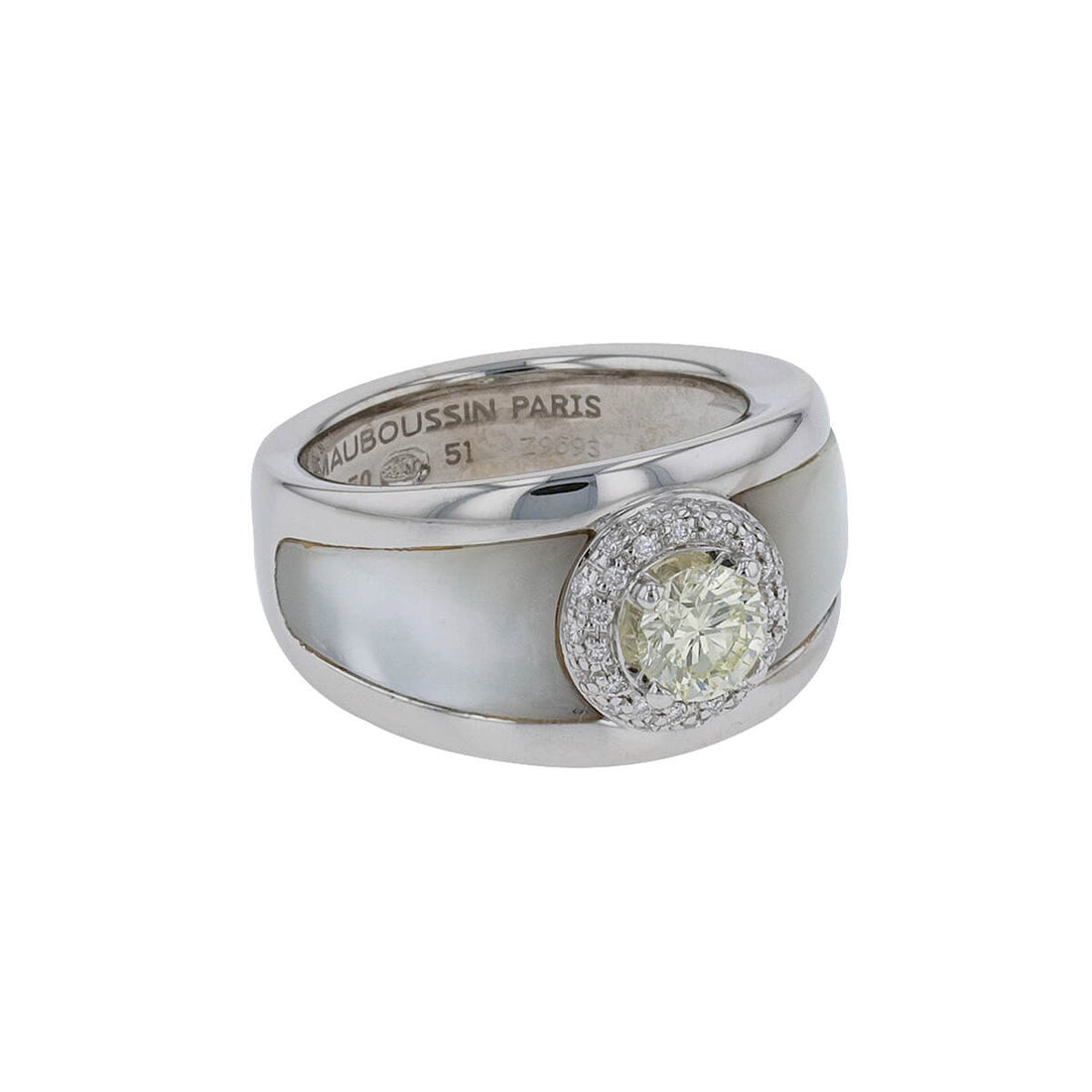 Mauboussin mother-of-pearl, diamonds and gold ring