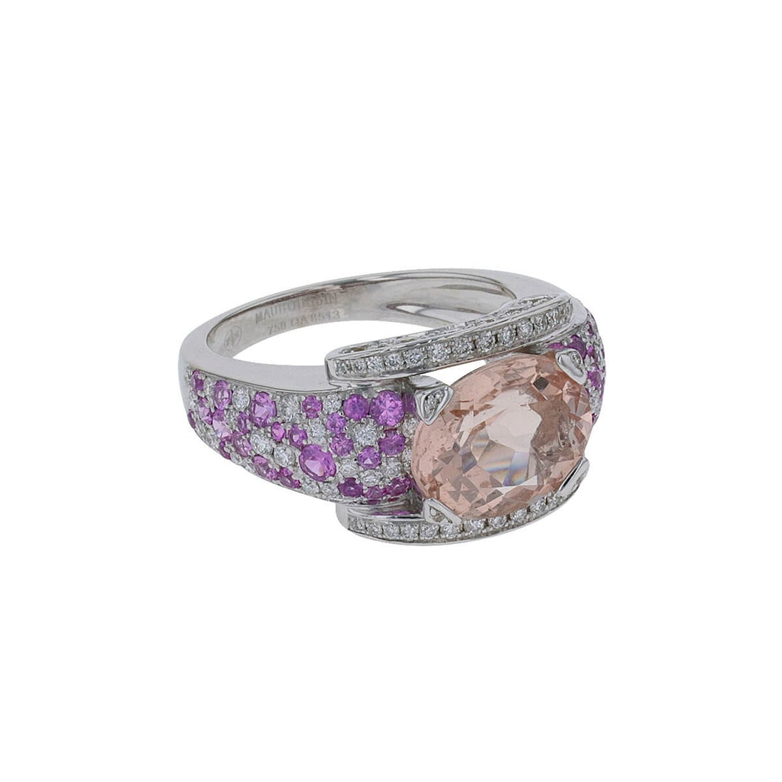 Mauboussin pink sapphires, morganite, diamonds and gold ring