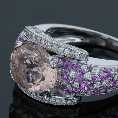 Mauboussin pink sapphires, morganite, diamonds and gold ring