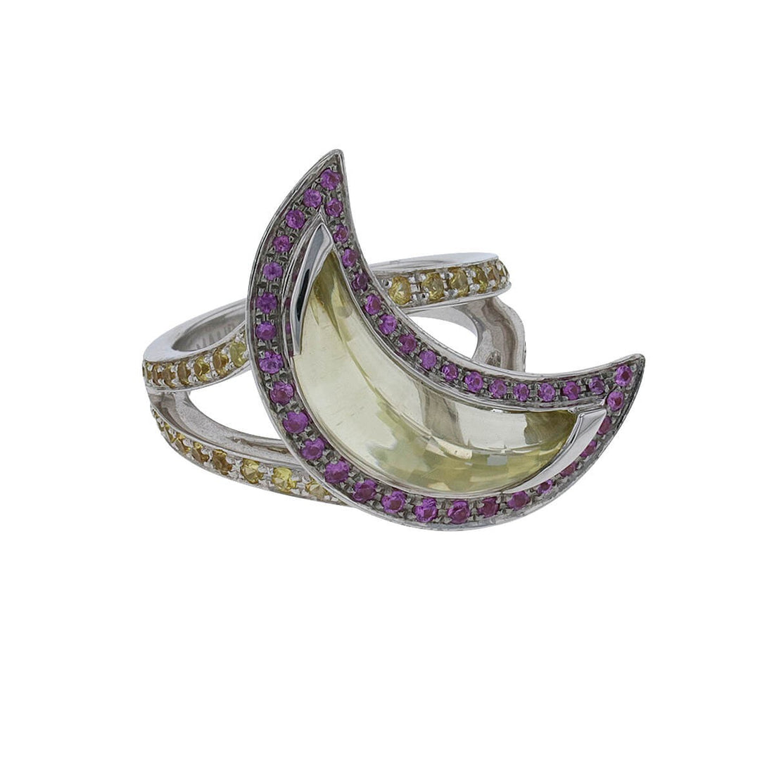 Mauboussin Subtil Songe prasiolite, pink sapphires and gold ring