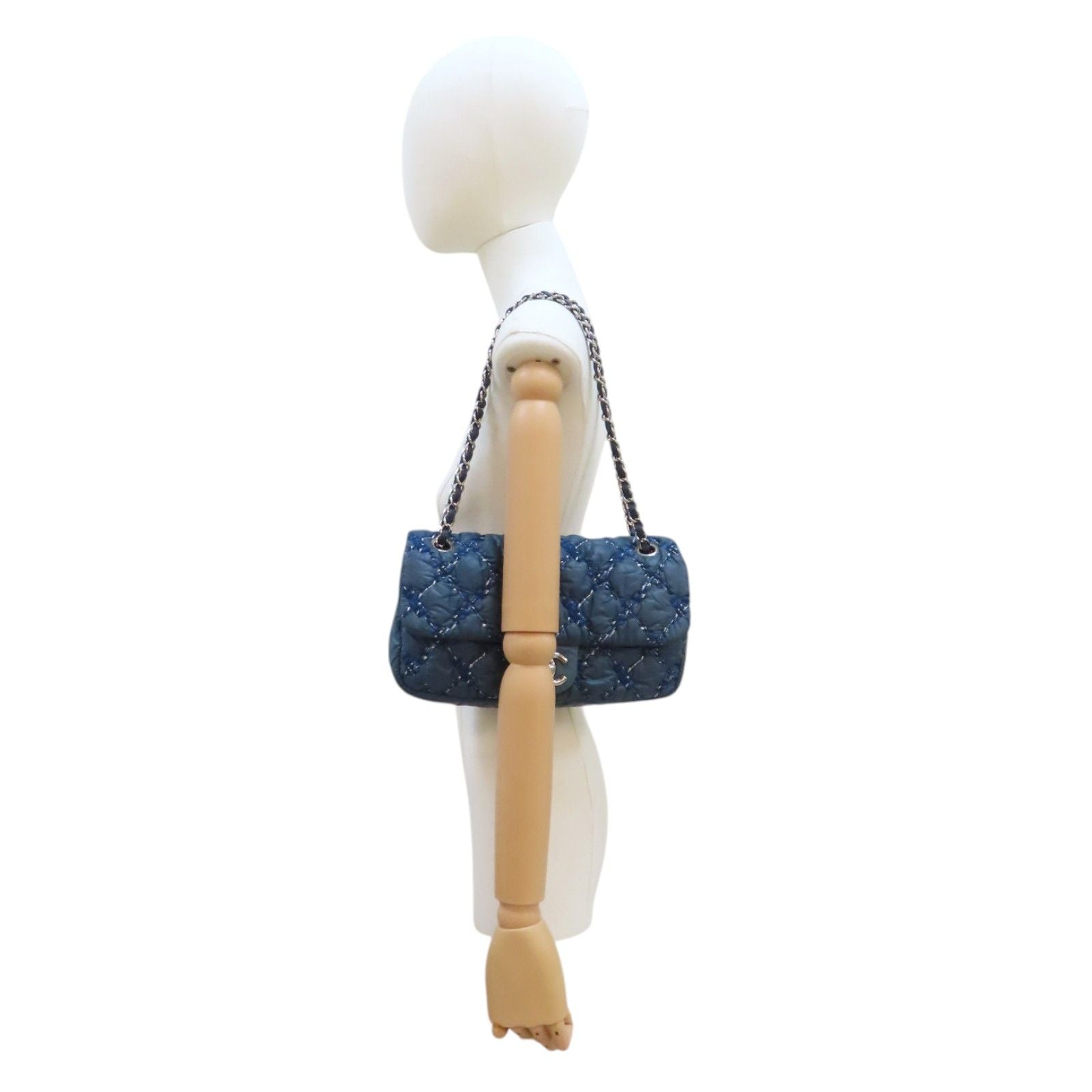 Chanel Matelasse Coco Mark Shoulder Bag Nylon Blue (discoloration)