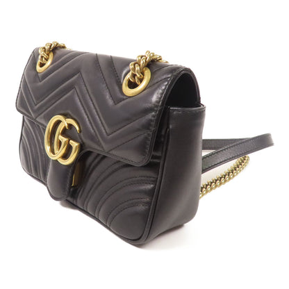Gucci Cowhide Leather Gg Marmont Mini Golden Cross Shoulder Bag Black Calfskin (cowhide) 446744