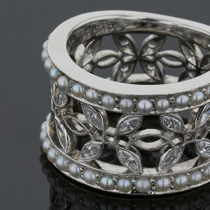 Mikimoto cultured pearls, diamonds and platinum ring