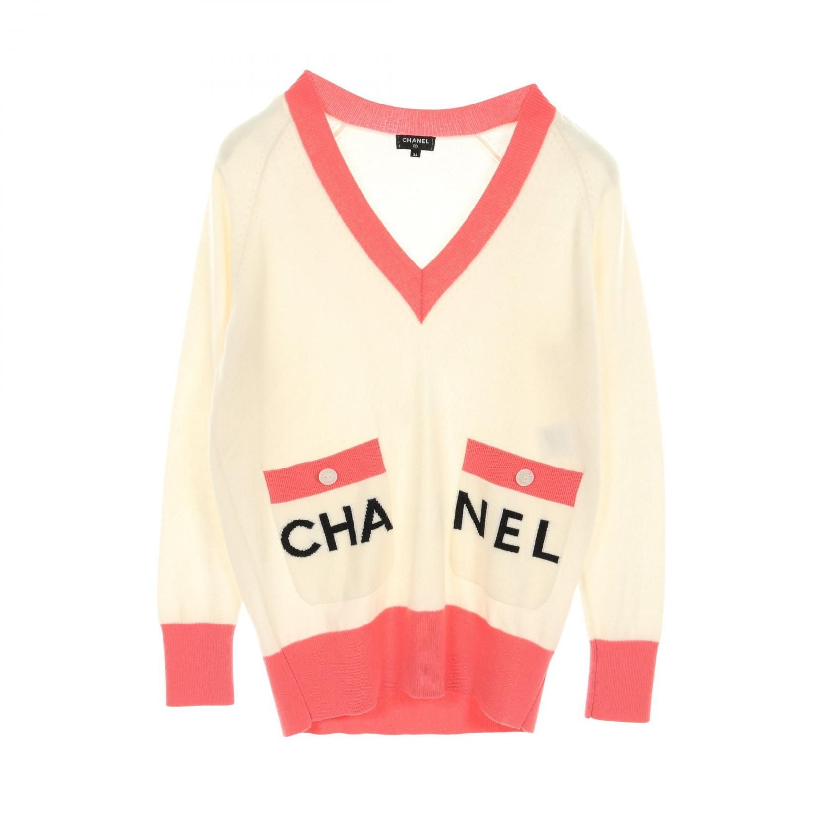 Chanel White Pink Knit Cashmere P 61425k 46799