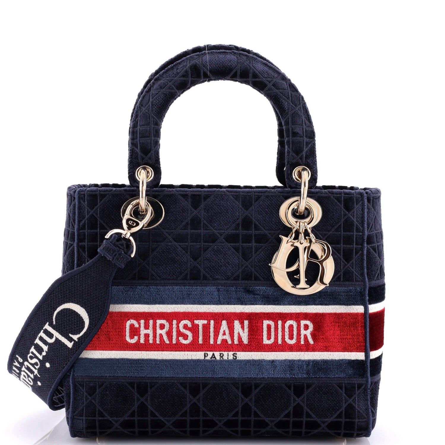 Christian Dior Lady D-Lite Bag Cannage Embroidered Velvet Medium