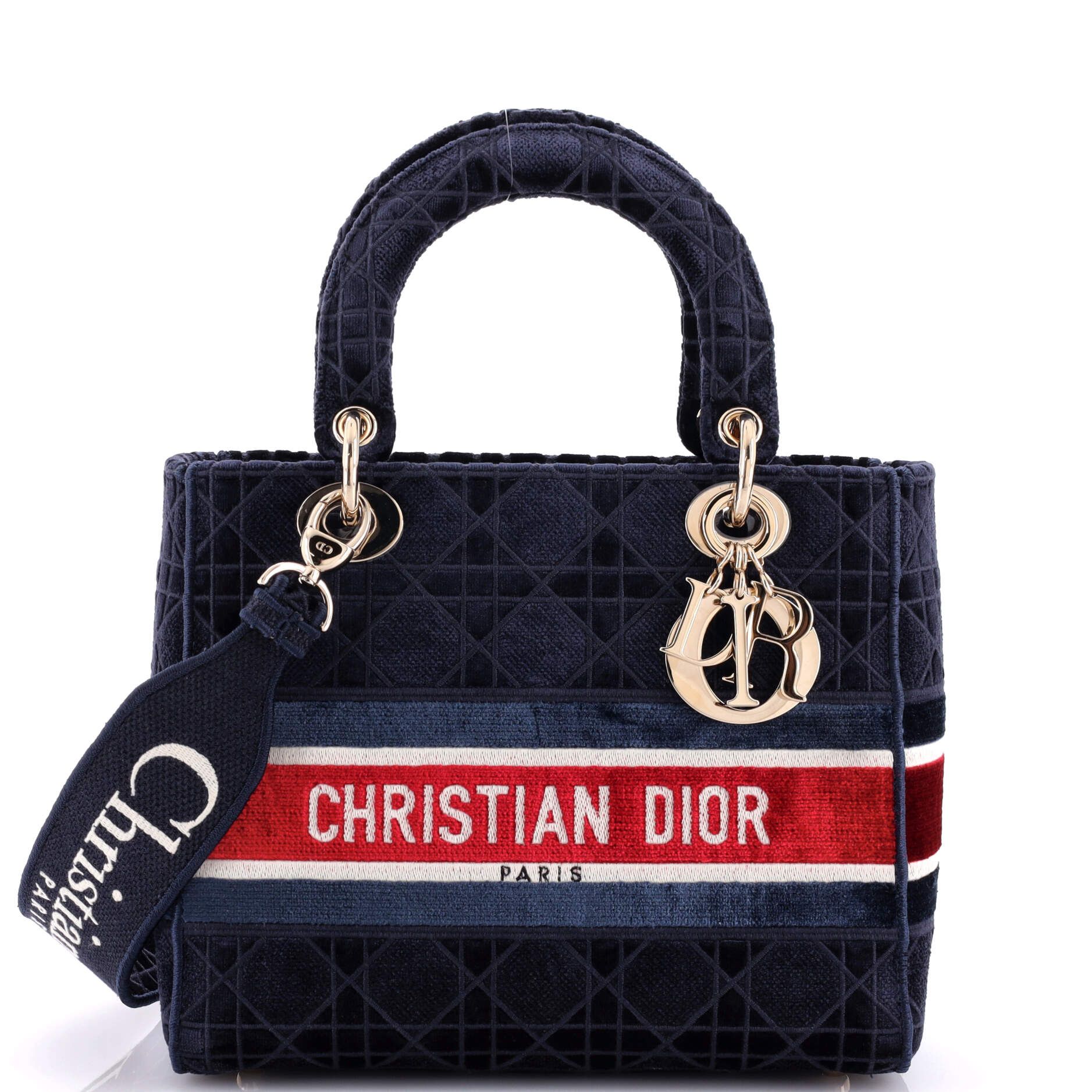 Christian Dior Lady D-Lite Bag Cannage Embroidered Velvet Medium