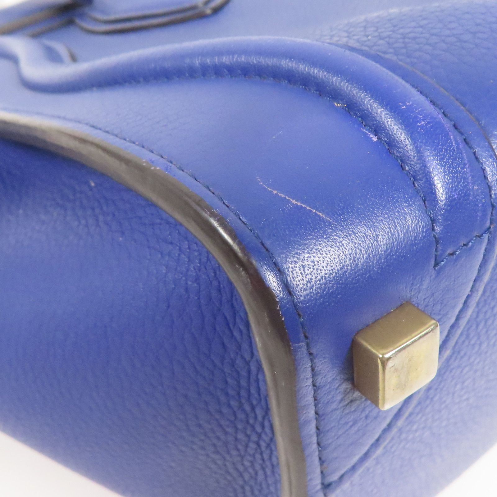 Celine Cowhide Leather Micro Luggage Golden Shoulder Back Bag Blue Calfskin (cowhide)