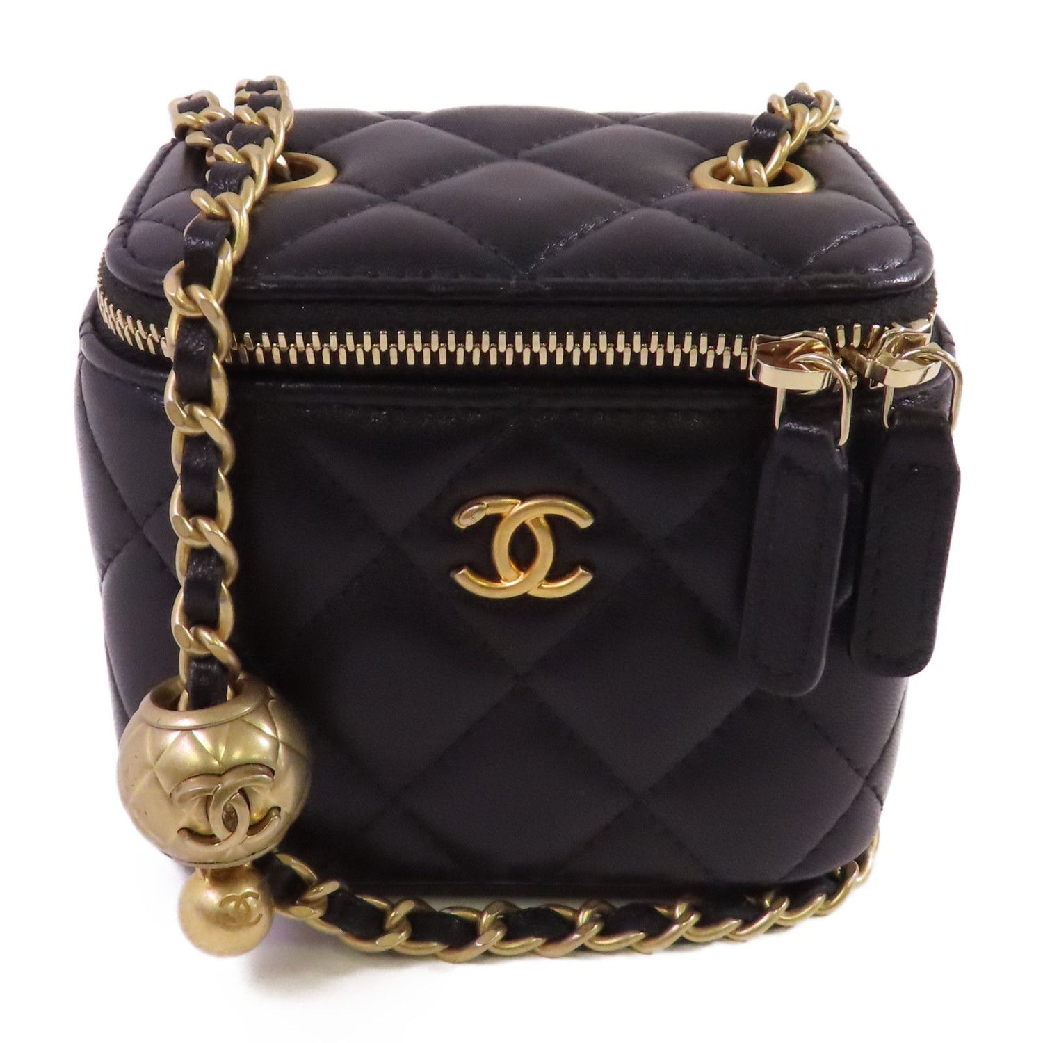 Chanel Black Sheepskin Leather Mini Vanity Case Shoulder Bag Lambskin (sheep Leather)