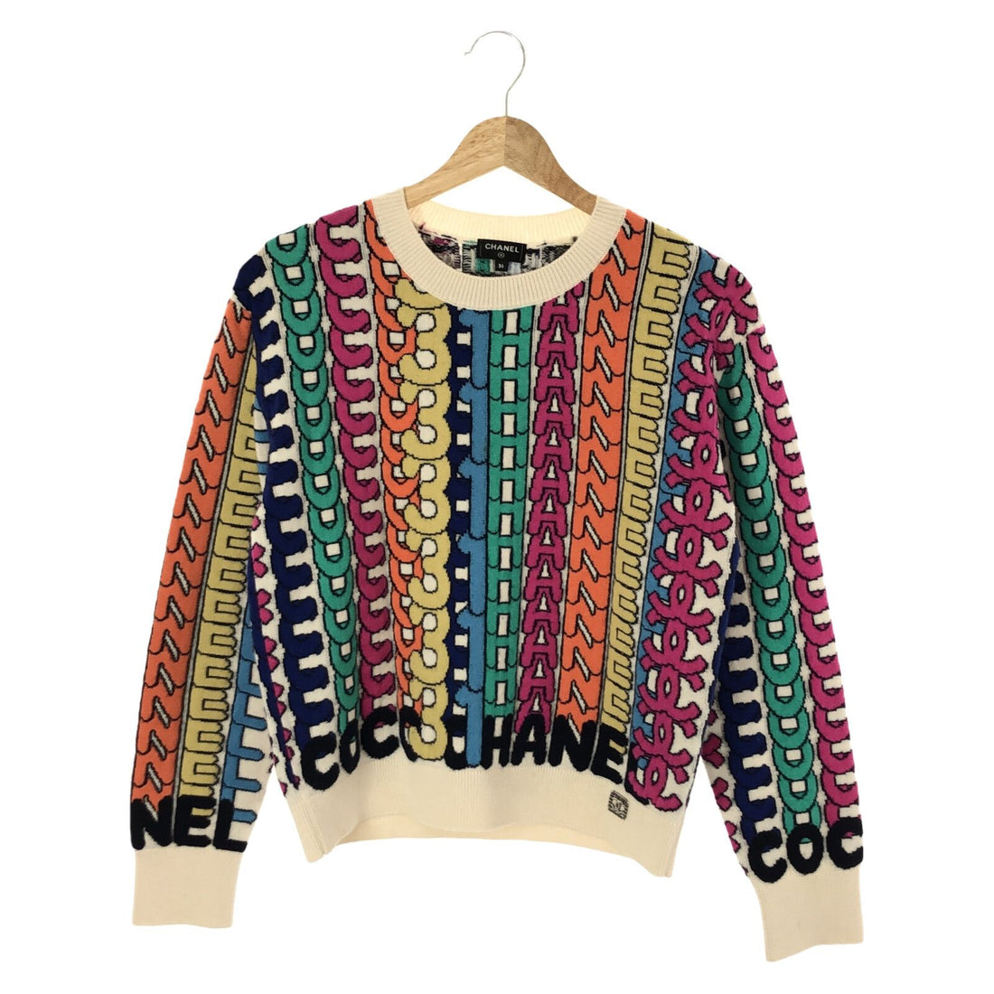 Chanel Multicolor Cashmere Logo Print Sweater Knit 36