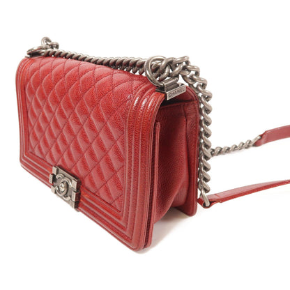 Chanel Red Cowhide Leather Boy 25 Silver Cross Shoulder Back Bag Calfskin (cowhide)