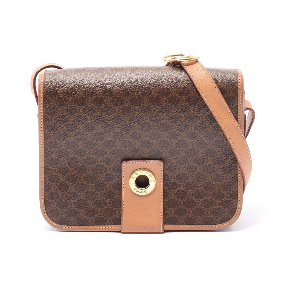 Celine Macadam Shoulder Bag Brown Pvc Coated Canvas