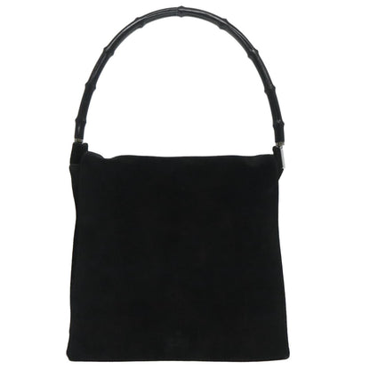 Gucci Bamboo Shoulder Bag Suede Black Silver 001 3243 Auth