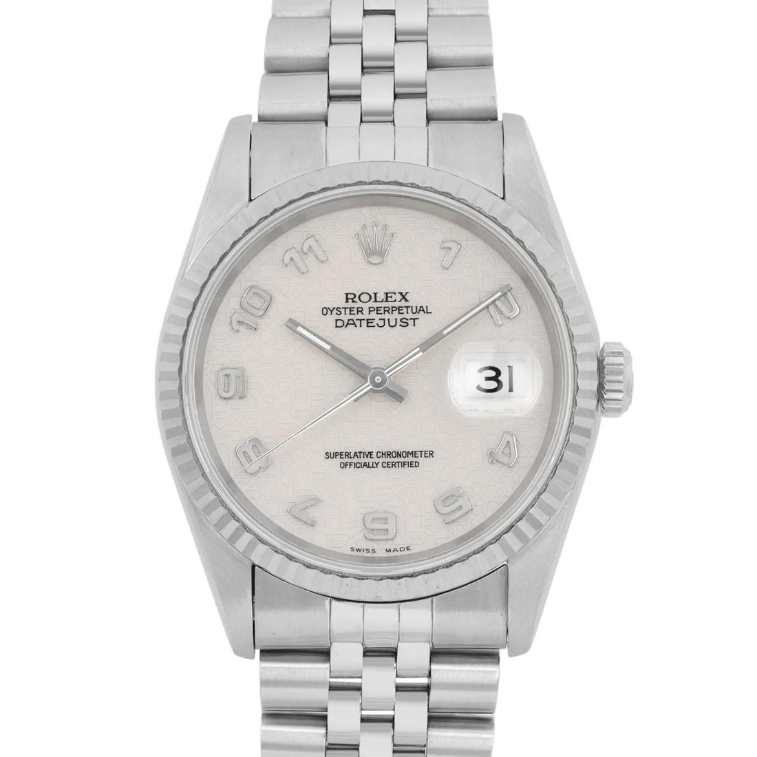 Rolex Datejust 18K White Gold Steel Cream Jubilee Dial Watch 16234