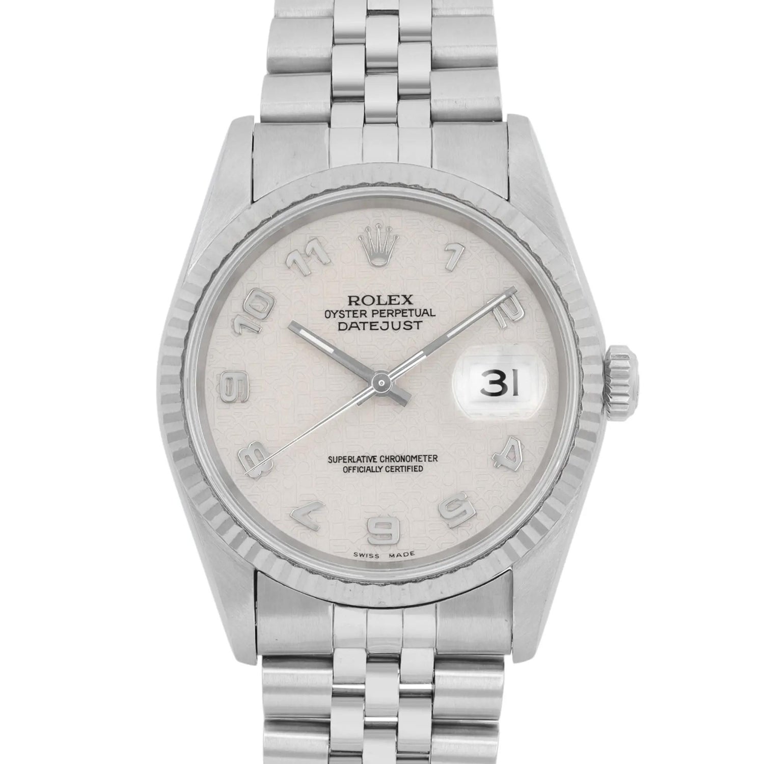Rolex Datejust 18K White Gold Steel Cream Jubilee Dial Watch 16234