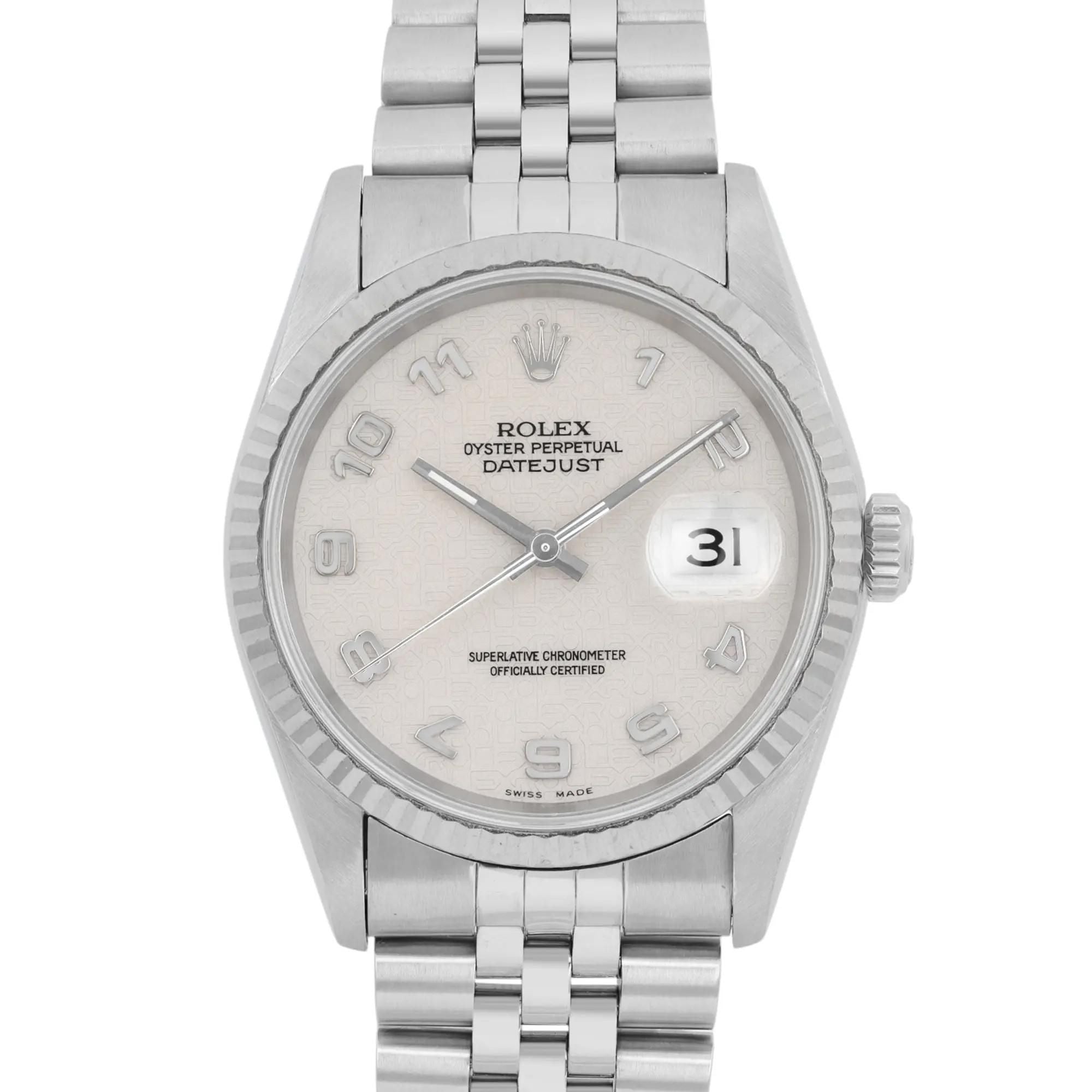 Rolex Datejust 18K White Gold Steel Cream Jubilee Dial Watch 16234