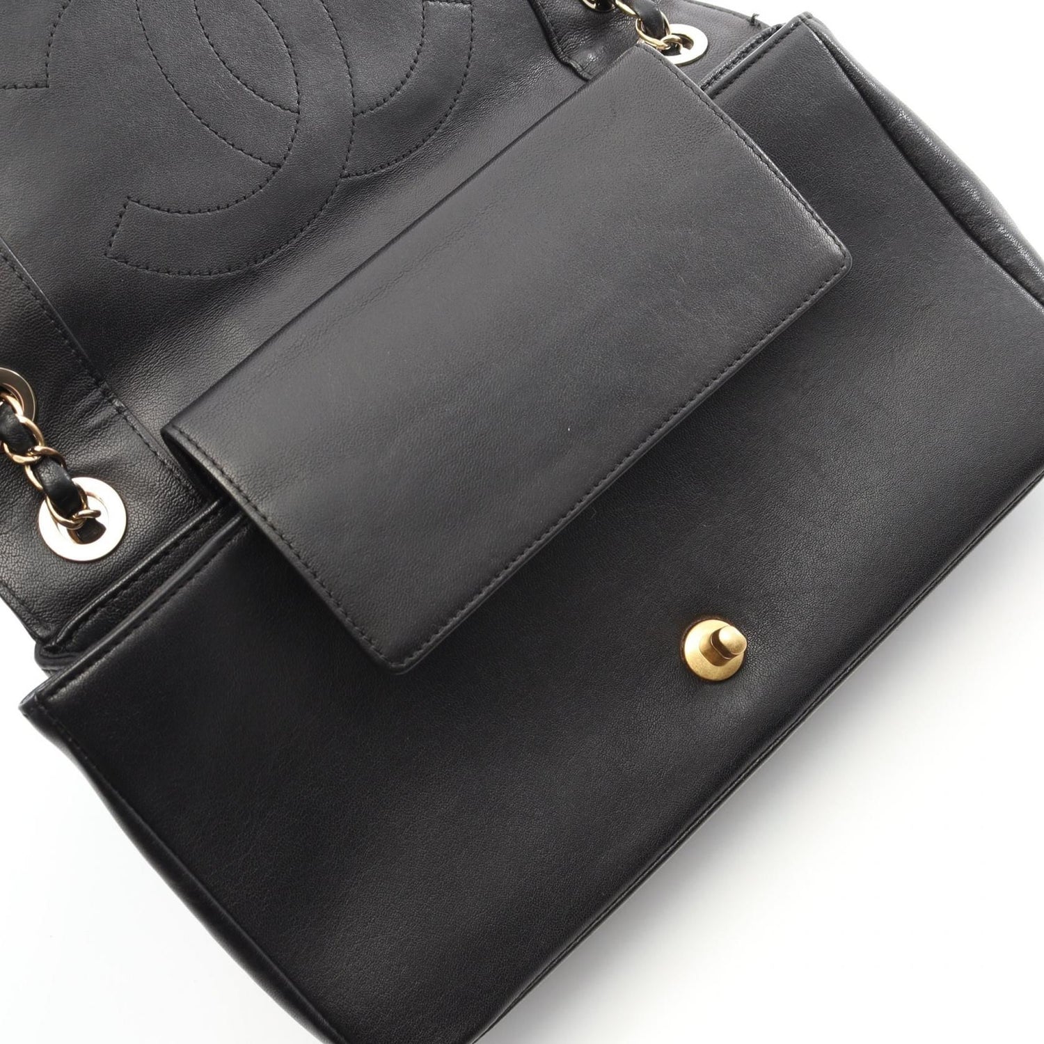 Chanel Black V Stitch Shoulder Bag Lambskin (sheep Leather)