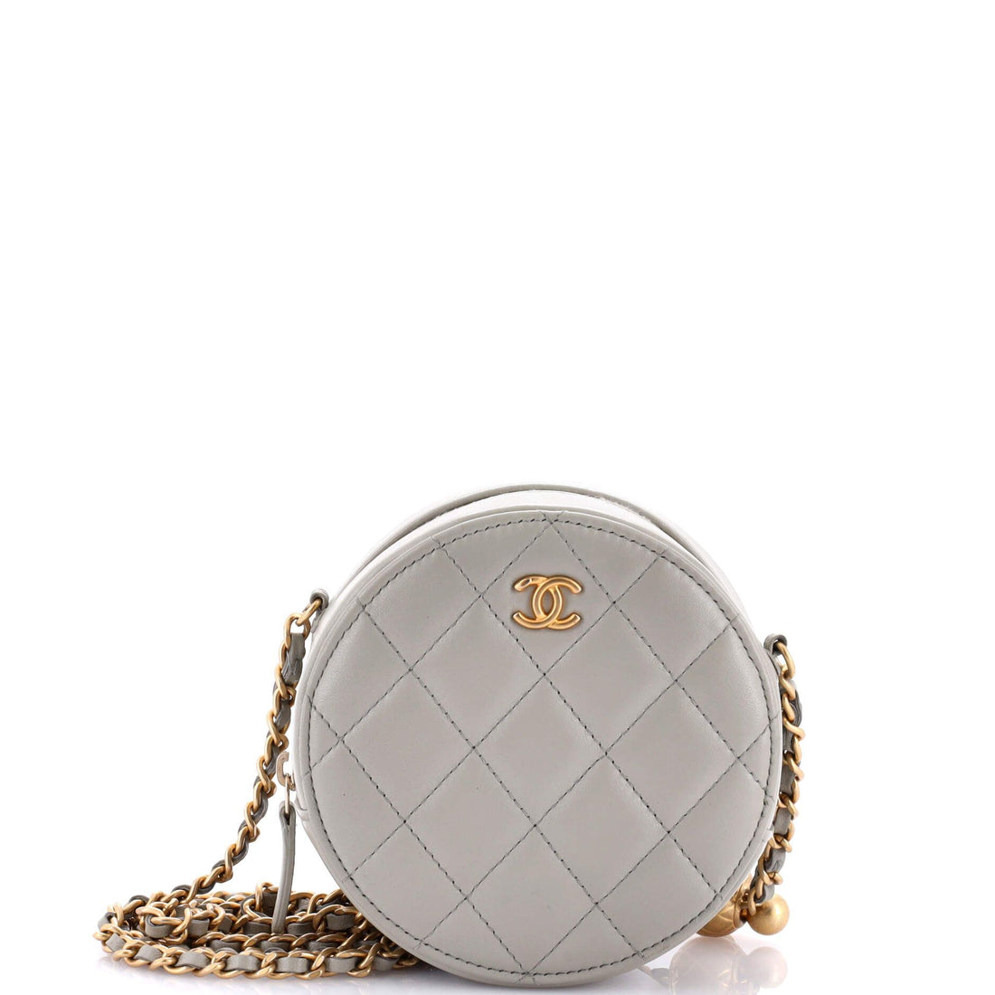 Chanel Pearl Crush Round Clutch With Chain Quilted Lambskin